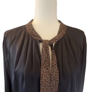Joie Wenya Tie-neck Sequin-embellished Silk-satin Blouse In Black, XS